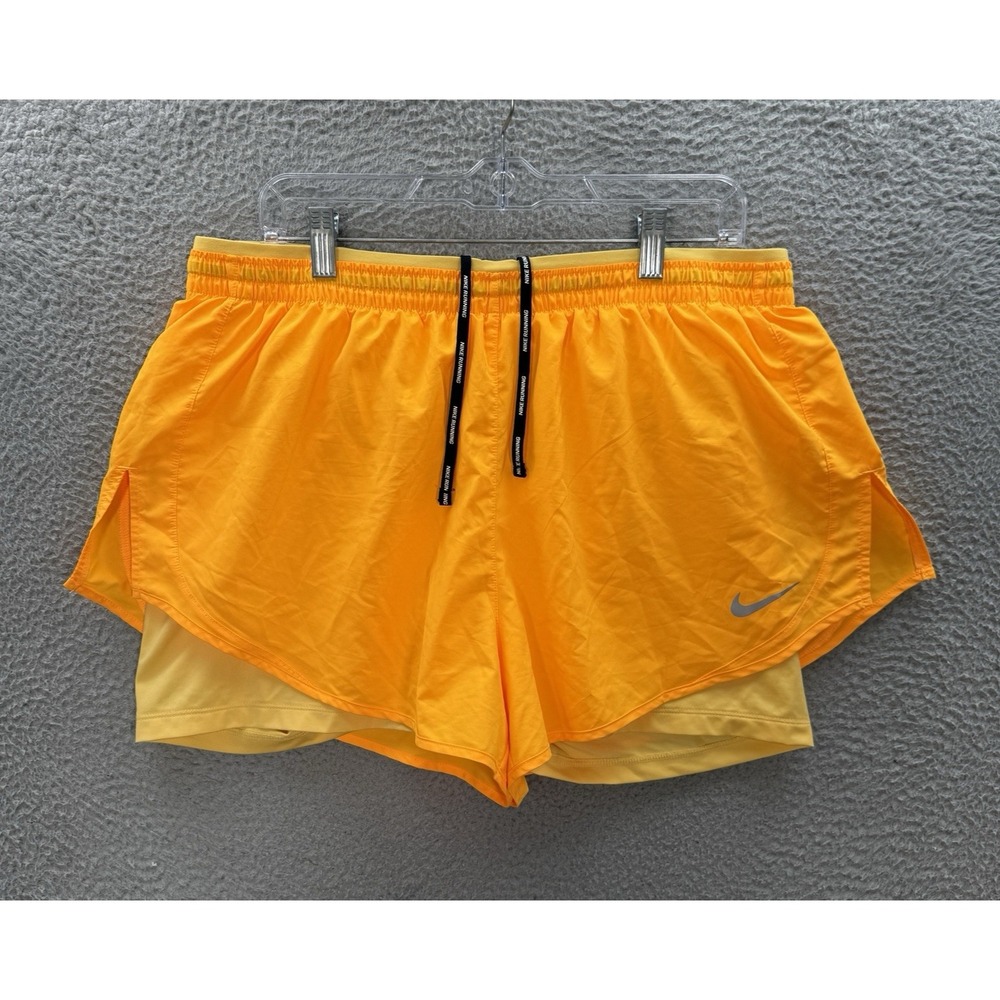 Nike Running‎ Shorts Womens XL Orange Yellow Dri Fit Tempo 2 In 1 Training Gym